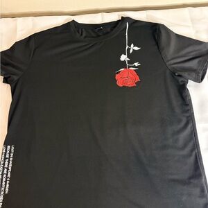 Stylish Black Tee with Red Rose Graphic